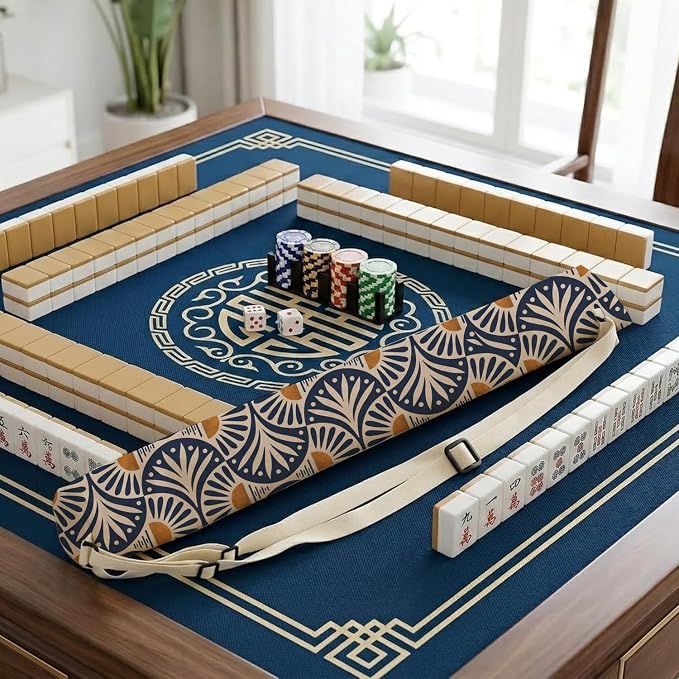 Art Deco Blue and Orange Sun Mahjong Mat Bag - Image 6