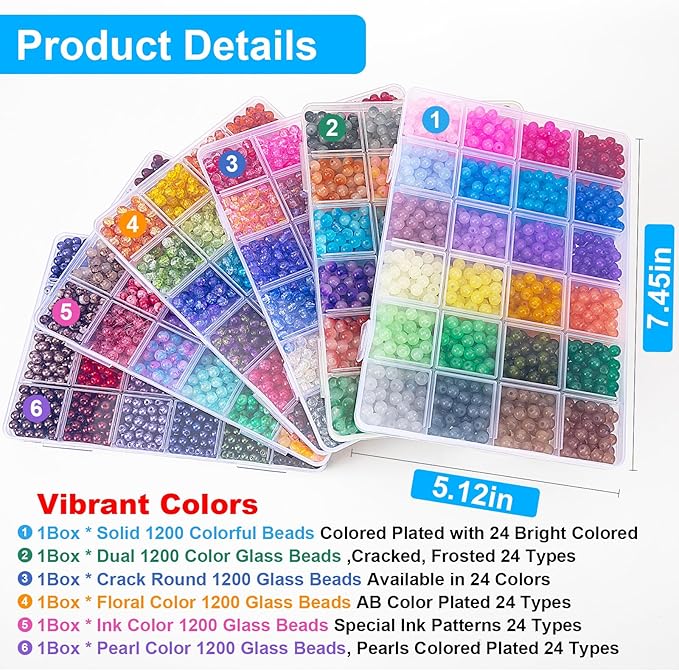 XSEINO About 7200PCS 6mm Glass Beads Bracelet Making Kit, 144 Assorted Designs - Image 3