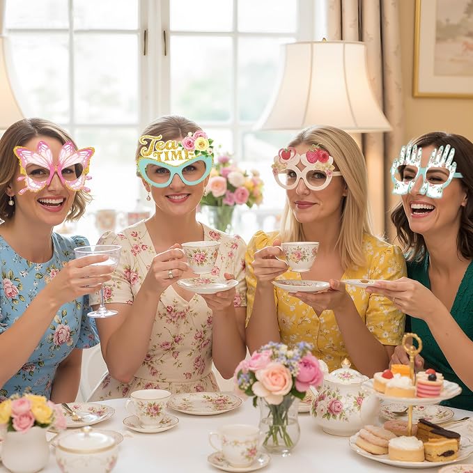 Pajean 32 Pcs Tea Party Decorations Eyeglasses Tea Time Themed Paper Glasses - Image 6