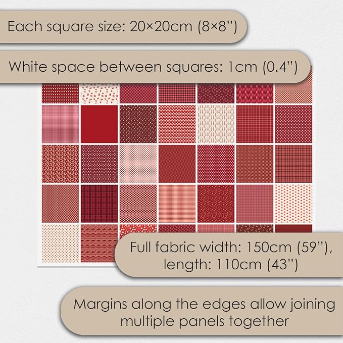Cotton Satin Patchwork Fabric Panel – 35 Designs, 20×20 cm Squares, Single - Image 2