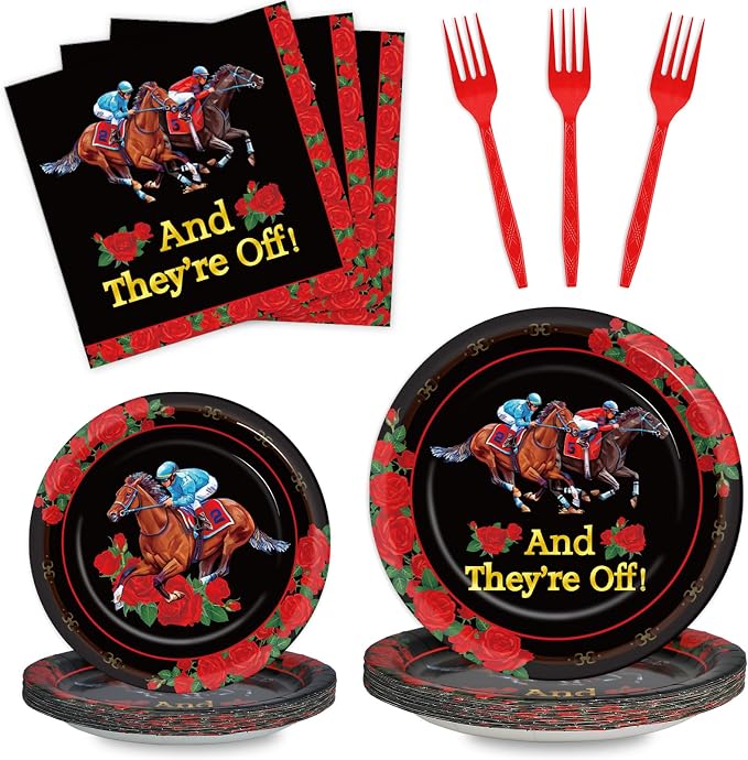 Qyeahkj 100PCS Derby Day Plates and Napkins Party Supplies Horse Racing by Qyeahkj