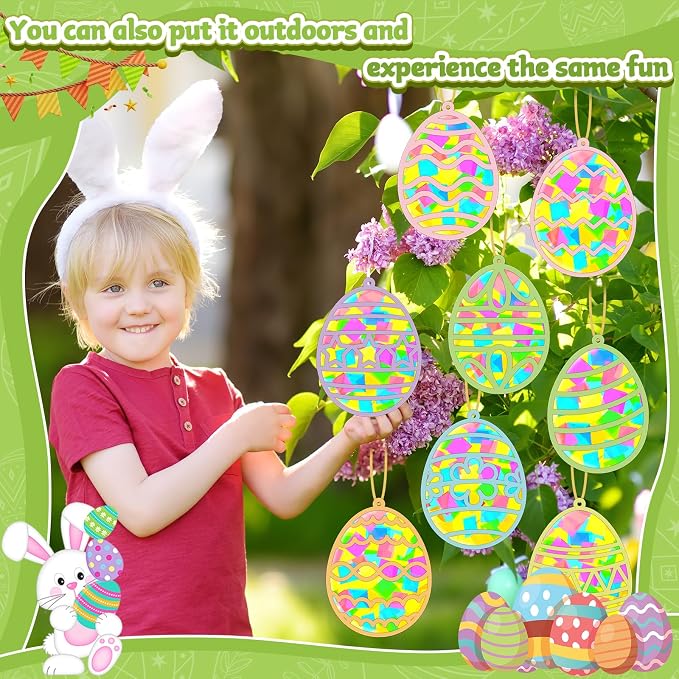 32 Sets Easter Egg Suncatchers Craft Kit DIY Window Stained Glass Effect Easter - Image 6