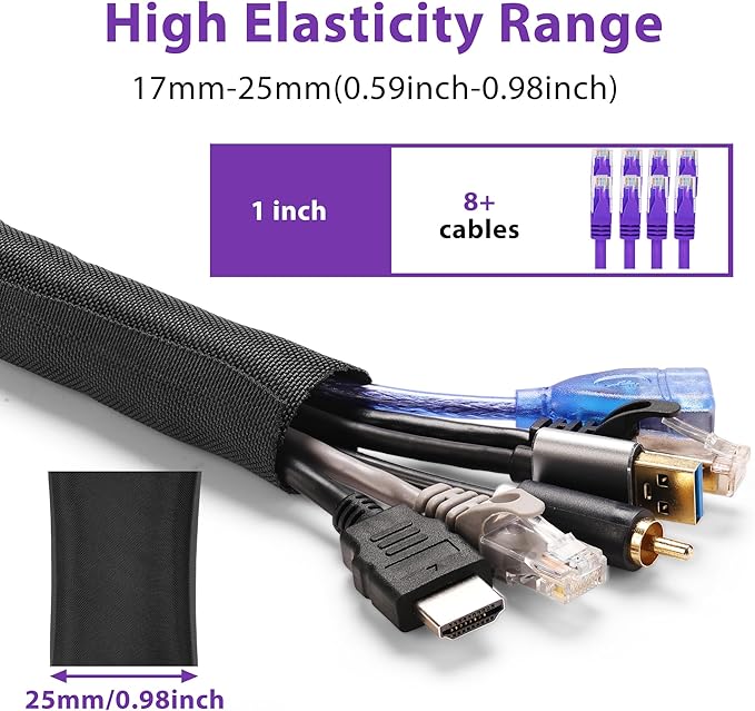 2Pack 5ft - 1inch Pet Cord Protector Chew Proof, YCLYC Flexible Wire Loom Tubing Cable Sleeve, Black Easy Install Cable Organizer, Power Wire Organizer, Cable Management Under Desk, USB, Video
