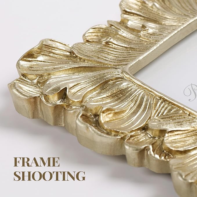 Cuspin Gold Picture Frame 5x5 Frames, Vintage Ornate Frame Palm Leaves Textured - Image 4