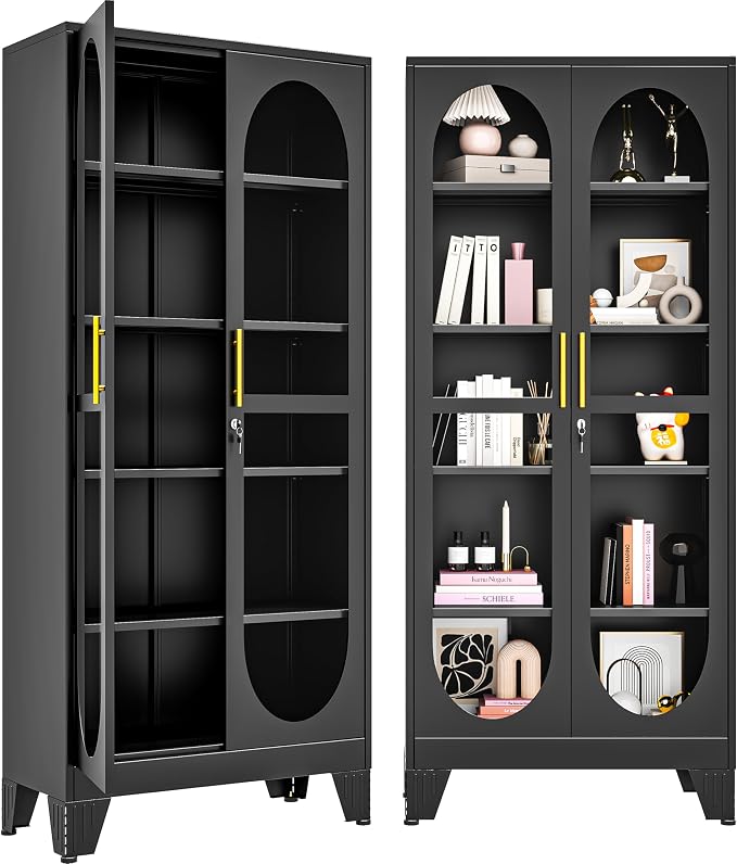 Display Cabinet with Glass Door, Metal Curio Cabinet Multi-Purpose Display Case by BAOLIWO