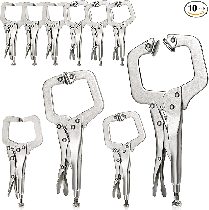 10 Pcs Locking C Clamp Set, Locking Pliers with Fixed and Swivel Pads, 6 Inch, 9 and 11 Inch, Metal Tools Welding Clamps for Home Farm