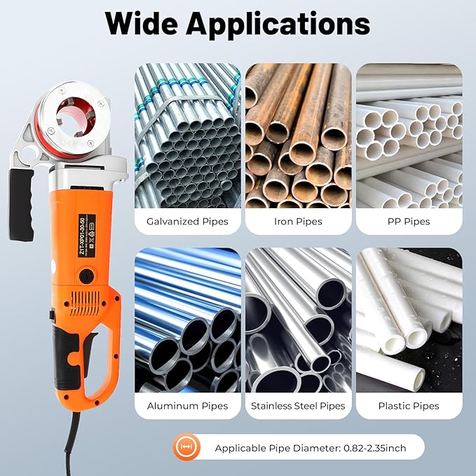 2300W Electric Pipe Threader Kit, Portable Pipe Cutter 6-Die Set (1/2" to 2") Heavy-Duty Hand-Held Power Drive Pipe Threader Machine Kit with Carrying Case for Steel/PVC/Conduit Piping, 26RPM