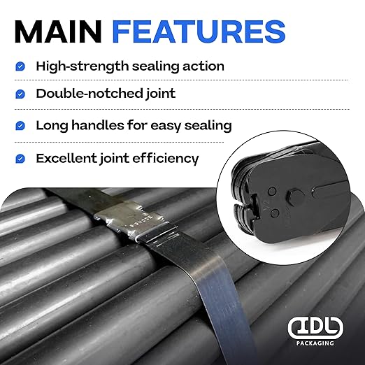 IDL Packaging C-3104 Double-Notched Front-Action Sealer/Crimper for 1/2" Steel Strapping - Hard and Durable Steel Construction - Professional Gear with High-Strength Sealing Action