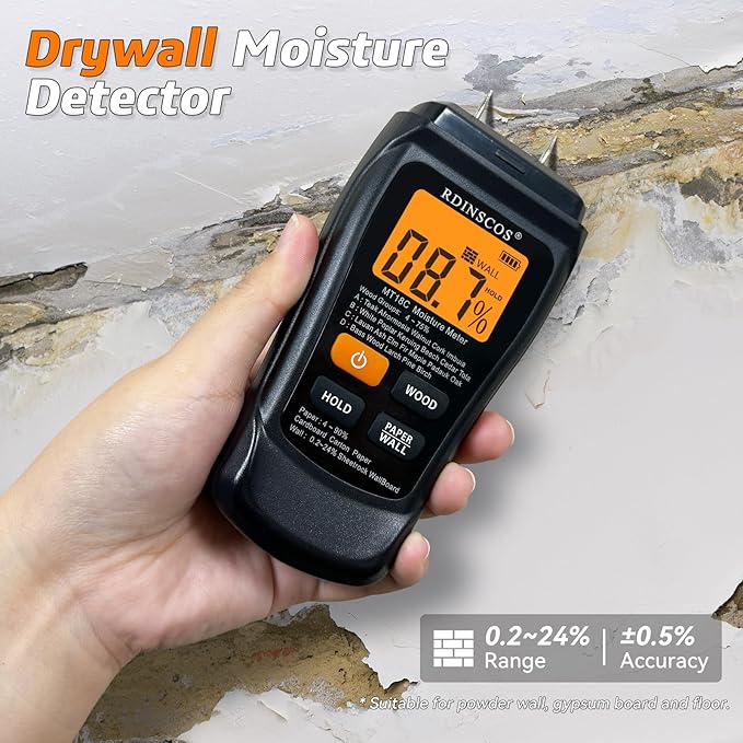 Moisture Meter for Drywall, Wood Moisture Meters for Walls, Floor Humidity Detector, Lumber Firewood Moisture Meter for Wood, Like Hardwood and Softwood