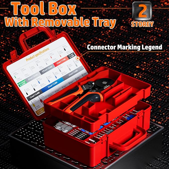 PEBA Ferrule Crimping Tool Kit, 33 Types of Wire Ferrules, Hexagon Crimping Pliers for AWG 28-7 Wire Ferrule | Ratchet Crimp Tool for Insulated/Uninsulated Ferrules - Hex Crimper Terminals Set