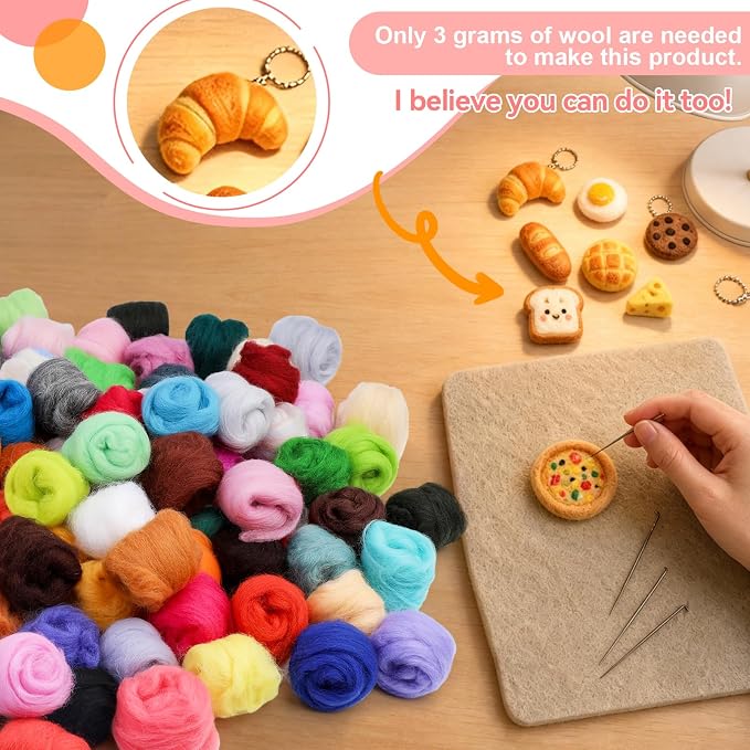 JUPEAN 96Pcs Needle Felting Wool 10.4 oz Wool Roving Yarn Needle Felting Kit - Image 6