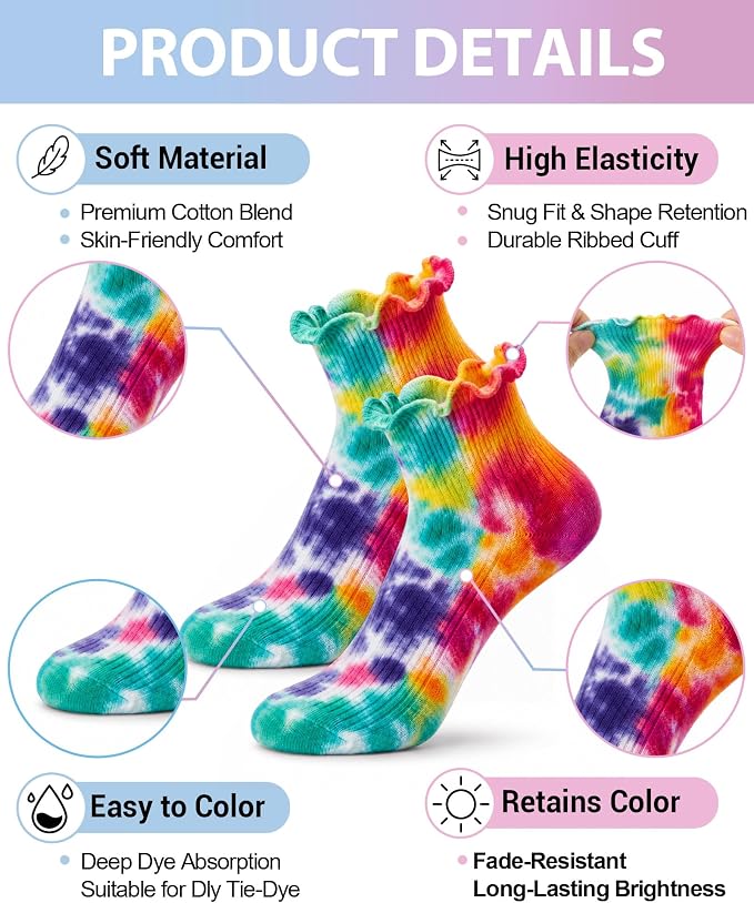 Syhood White Cotton Crew Socks for Tie dye Party Casual Soft Cushion Novelty - Image 6