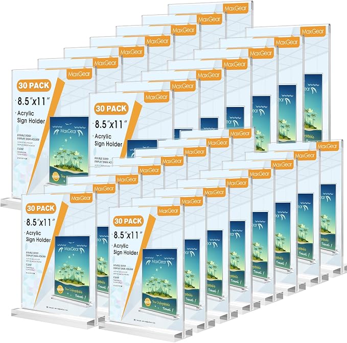 MaxGear Acrylic Sign Holder 8.5" x 11" Acrylic Stands by MaxGear