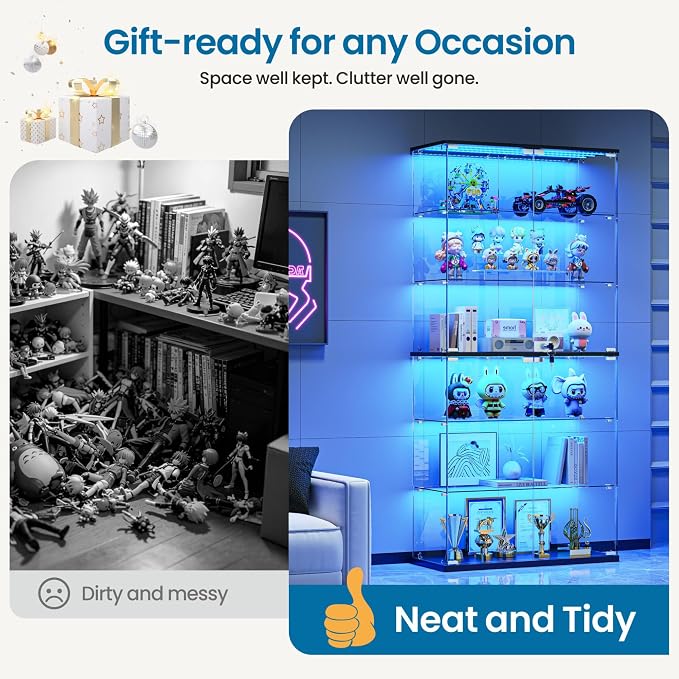 Dystler 6-Tier Glass Display Cabinet, RGB LED Lights - Image 6