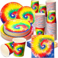 Mimorou 240 Pcs Tie Dye Party Tableware Set Decorations, 120 Plates, 60 Cups & by Mimorou