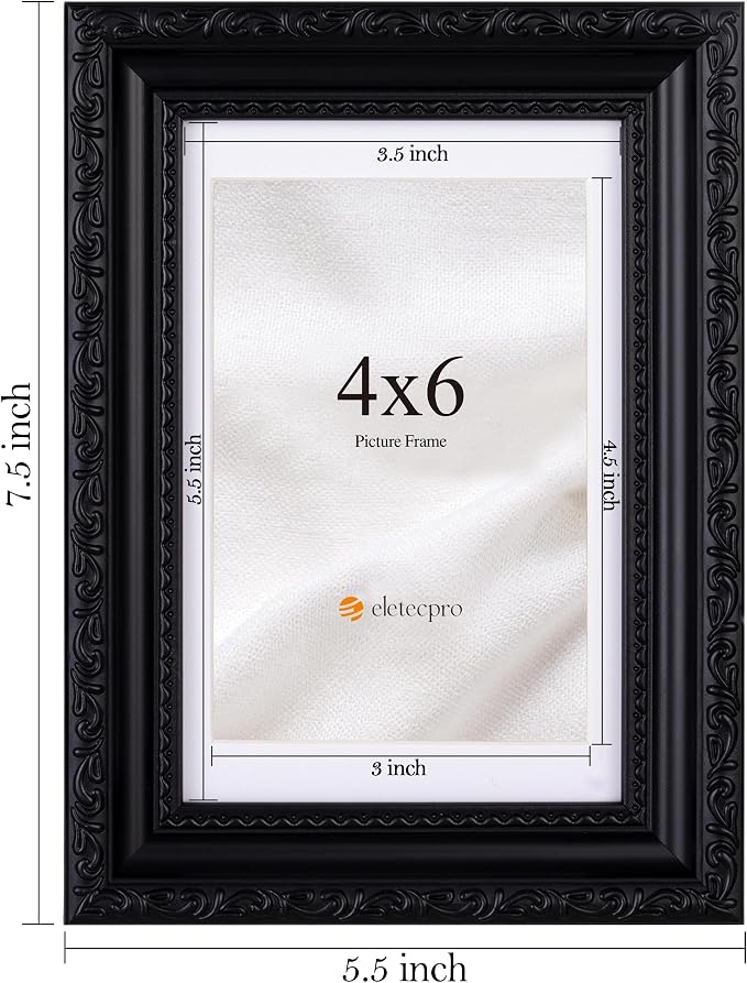 eletecpro 4x6 Vintage Picture Frame, Glass Cover, Horizontal or Vertical - Image 3