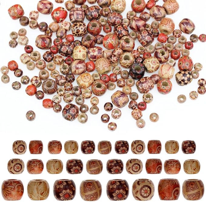 300pcs Mixed Painted Drum Wood Spacer Beads, BetterJonny Barrel Wood Beads by BetterJonny