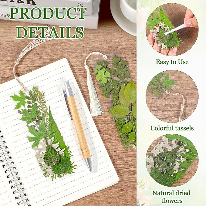 20 Sets Dried Leaves Bookmark Making Kit Transparent Bookmark DIY Projects - Image 3