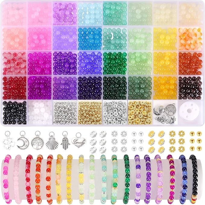 1368pcs 6mm Glass Beads for Bracelets, 34 Colors Crystal Beads for Jewelry by Funtopia