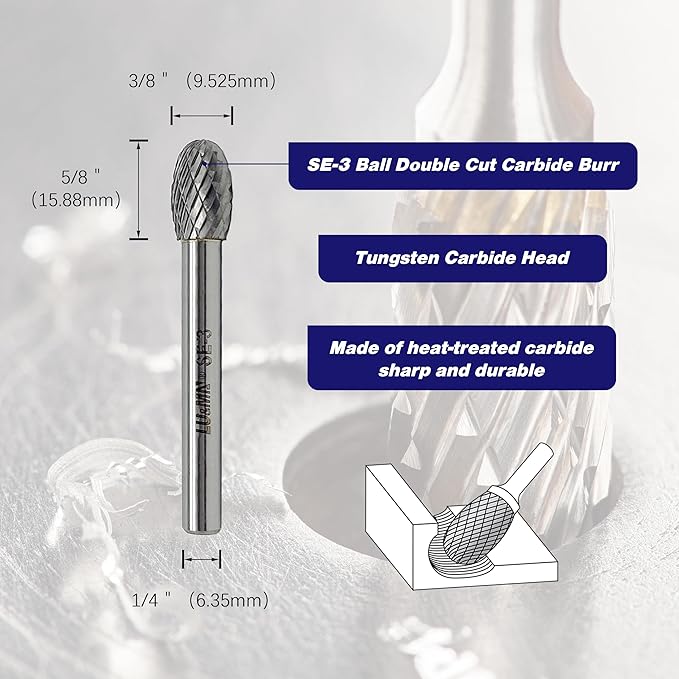 SE-3 Tungsten Carbide Burr Rotary File, Double Cut Oval Burs, 4pcs by LU&MN