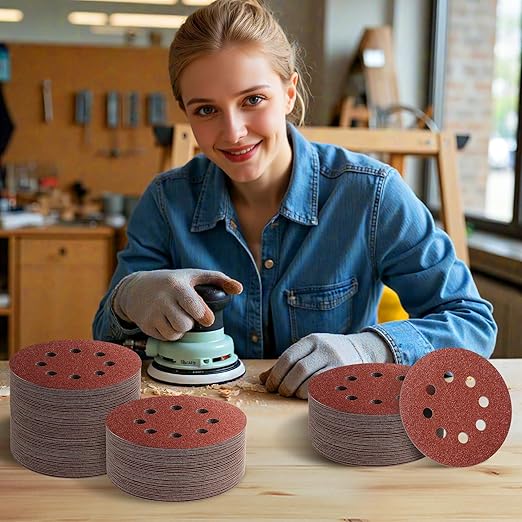 JTIEO 5 Inch Sanding Discs – 100 PCS 120 Grit Sandpaper Assortment, Hook & Loop Orbital Sander Pads, Round Sanding Pads for Random Orbital Sanders