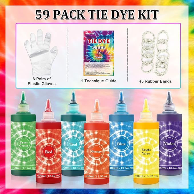 7 Colors Tie Dye Kit, 13.52oz Jumbo-Size Fabric Dye - Image 2