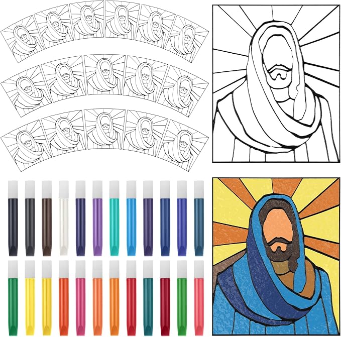 Remerry 16 Pcs DIY Jesus Suncatcher Vbs Faux Stained Glass Faith Based by Remerry