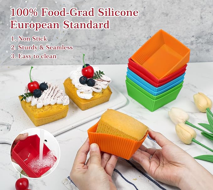 Webake 3.5 Inch Jumbo Baking Cups Reusable Silicone Square Cupcake Liners - Image 3