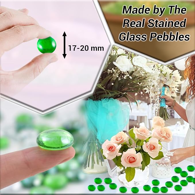 ARSUK Green Glass Pebbles 1lb Bulk Pack – 100pcs Flat Marbles Decorative Glass - Image 5