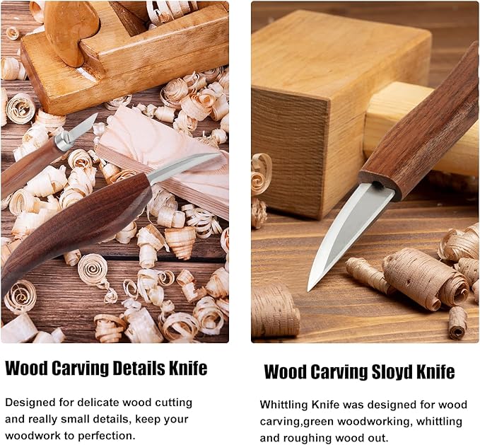 18Pcs Wood Carving Tools Sets with Custom Storage Bag,Wood Carving Knives Kit,Wood Whittling Kit Working Carving Knife Tools Set for Beginner and Carpenter