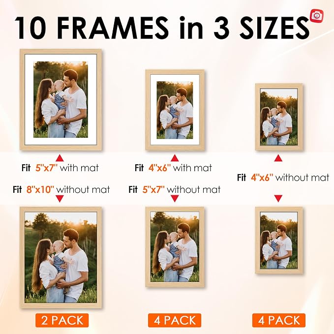 FIXSMITH 10 Pack Natural Picture Frames Collage Wall Decor - Image 2