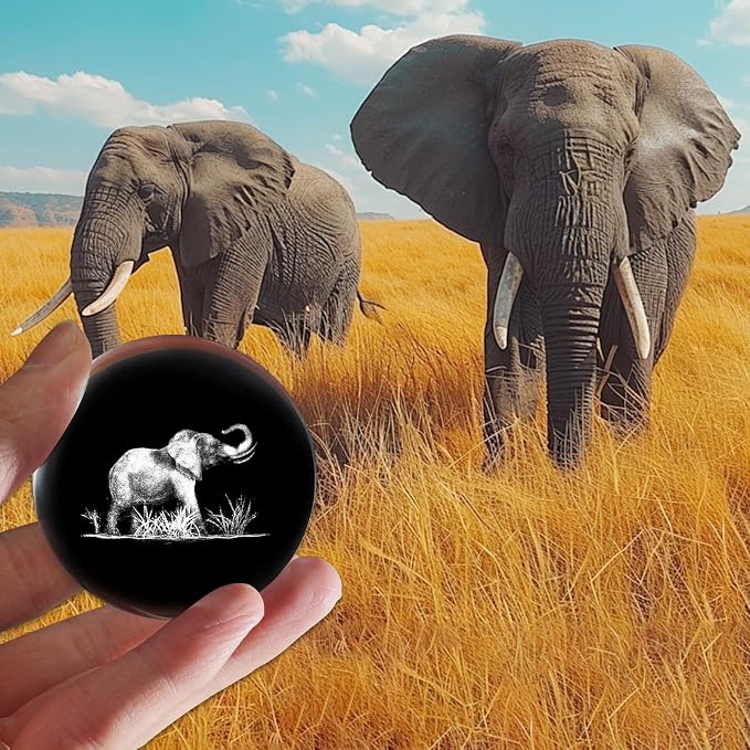 3D Elephant Crystal Ball with Stand Lase Engraved Glass Sphere Paperweight - Image 5