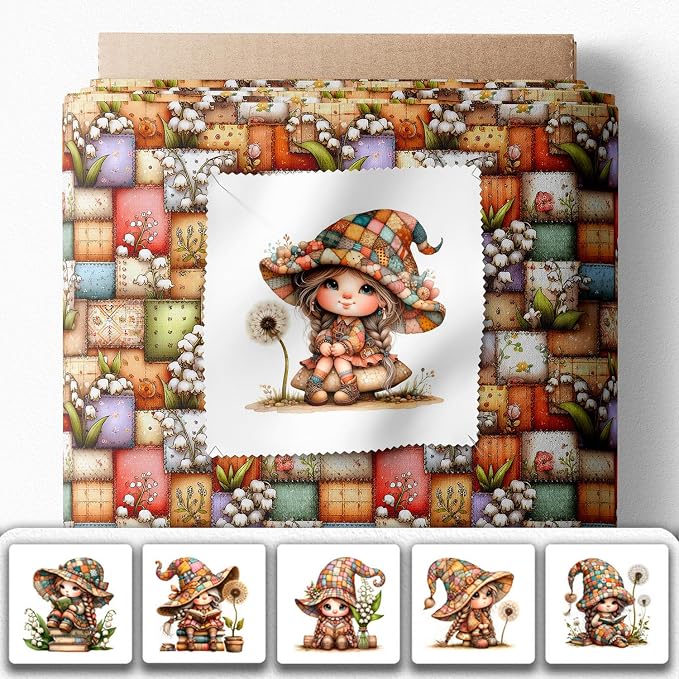Patchwork Forest Girl Cotton Fabric Panel – Six 10×10 inch Designs + Bonus - Image 2