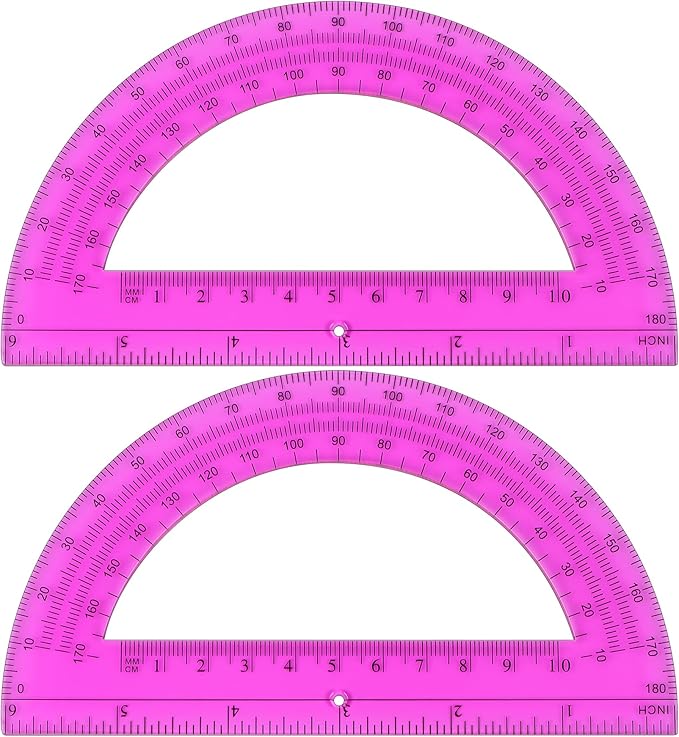 Plastic Protractor Math Protractors 180 Degrees for Geometry Classroom Student School Office Supplies, 6 Inch, Pack of 2 (Purple)