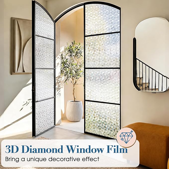 Windimiley Frosted Glass Window Privacy Film, 3D Diamond, 45.2" x 314.8" | - Image 4