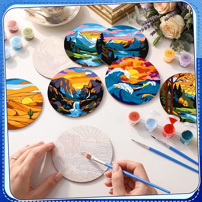 Reallnaive 8 Pcs Mountain Paint by Numbers Coasters Kit - Image 2