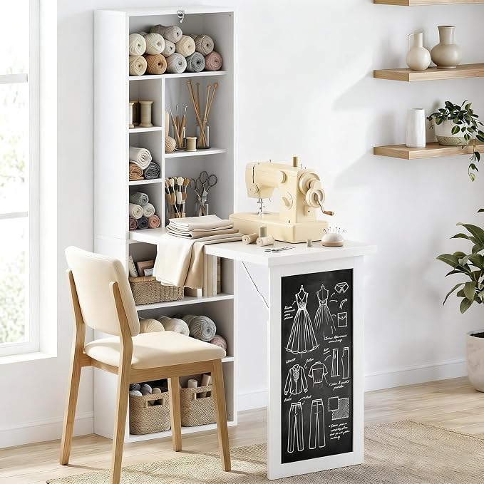 HOMCOM Foldable Convertible Writing Table Space-Saving Computer Desk White | - Image 8