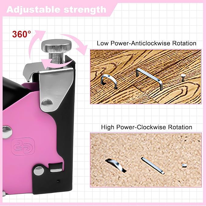 3 in 1 Staple Gun, Women Pink Manual Stapler with 600 Staples, for Wood, Cable, Crafts, Fabric, Decoration, Carpentry, Furniture, Material Repair and DIY.