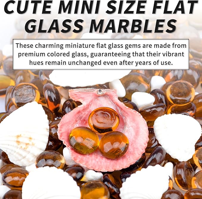 1 LB Amber Flat Glass Beads, 160-180PCS Small Glass Marbles, Mini Flat Round - Image 5
