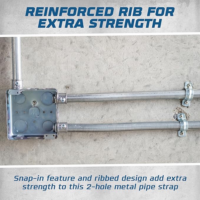 OHLECTRIC Heavy Duty Pipe Strap (50 Pack - ¾ Inch) Zinc Plated Conduit Clamps, 2 Hole Steel Rigid Pipe Strap U Bracket, Zinc Coated Tension Tube Clip, Metal Pipe Clamp for Rigid Conduits