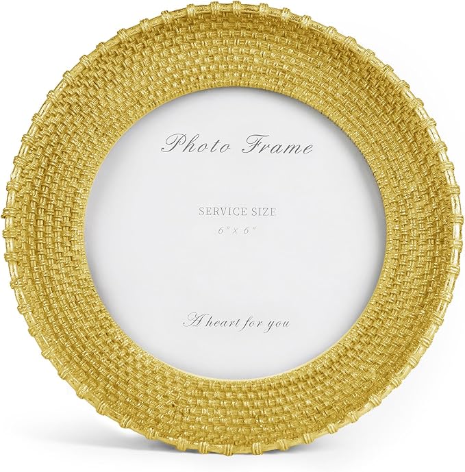 Cuspin 6x6 Round Picture Frame, Vintage Gold 6 inch Circle Frame Rattan by Cuspin