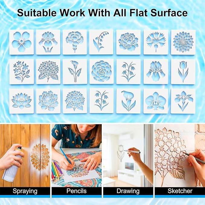 20 Pcs Flower Stencils 2.95 Inch Reusable Flower Stencils - Image 3