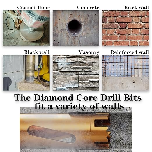 3.5" Dry Core Drill Bits for Cured Concrete with Rebar Brick Blonck Masonry etc 12.2in/310mm Drilling Depth，10mm Diamond Segment Height，2 Adapters