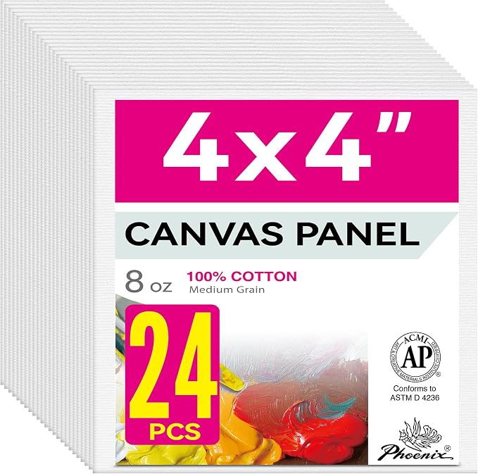 PHOENIX Small Painting Canvas Panels 4x4 Inch, 24 Bulk Pack - 8 Oz Triple by PHOENIX