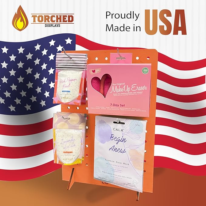 Torched Pegboard Display Stand for Jewelry, Craft Shows, Selling, Vendor Events, Tools, Peg Board Accessories Rack Organizer, Medium 8" L x 4.3" W x 12" H, Orange