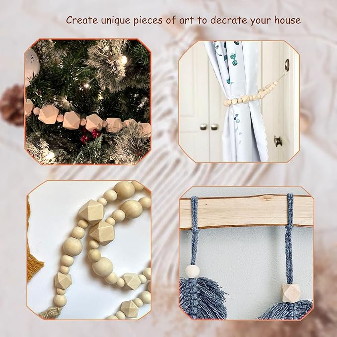 100Pcs Natural Geometric Polygon Wood Beads, Unfinished Wooden Loose Spacer - Image 5