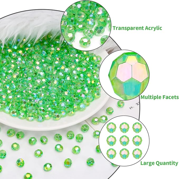 BONNY BOXX 1000pcs 6mm Acrylic Faceted Round Crystal Beads Transparent Green AB - Image 4