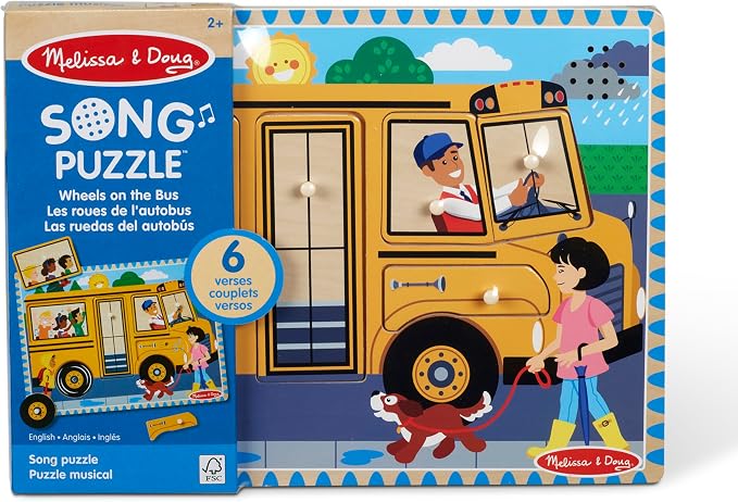 Melissa & Doug The Wheels on The Bus Song Puzzle – 8-Piece Wooden Peg Puzzle - Image 6