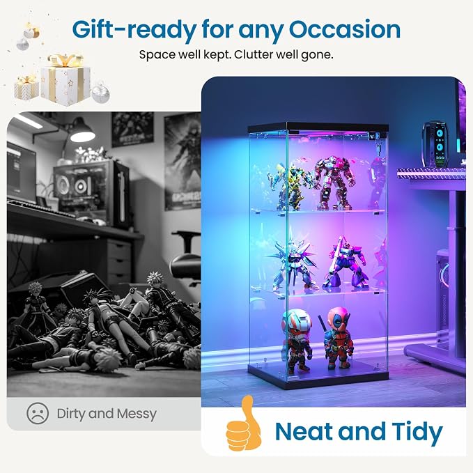 Dystler 3-Tier Glass Display Case, RGB LED Lights - Image 7