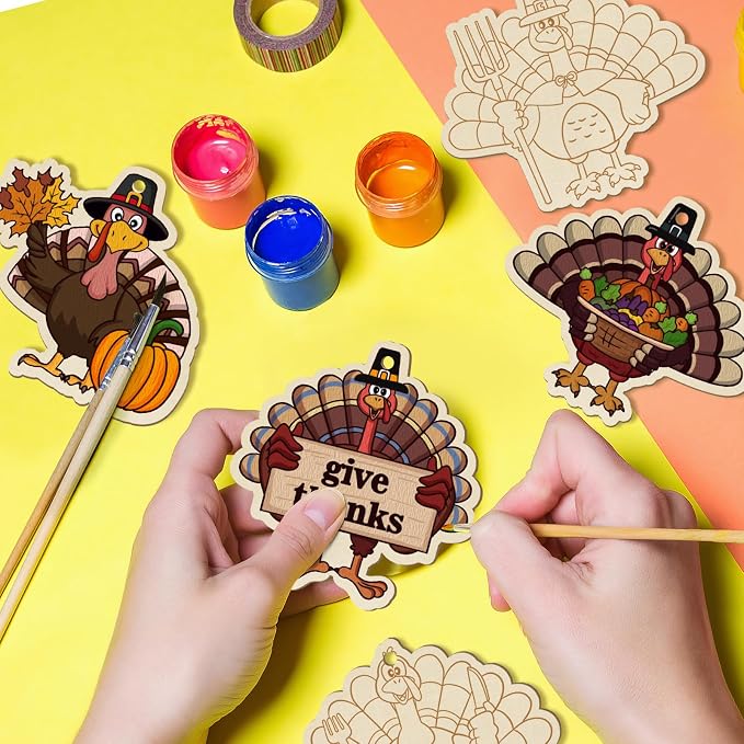 80PCS Wooden Thanksgiving Decoration Turkey Ornaments to Paint Thanksgiving - Image 3